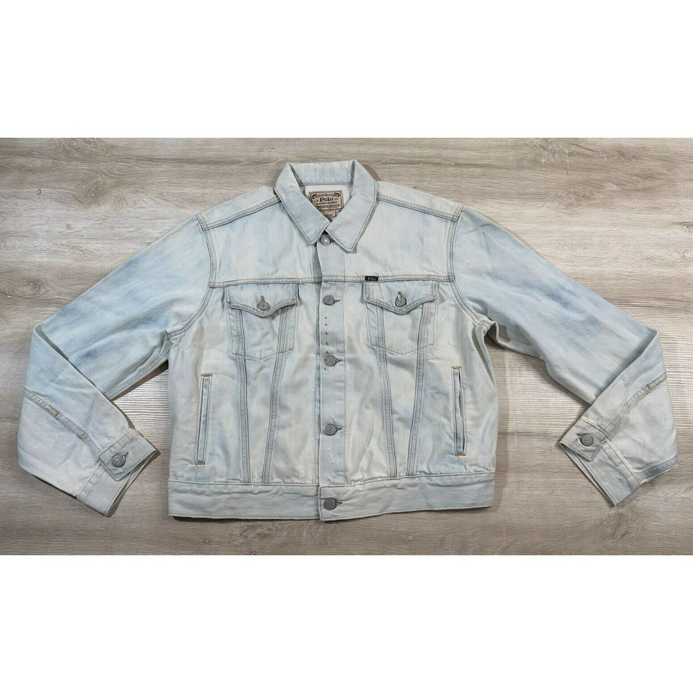 Polo Ralph Lauren Women’s L Stone Wash Denim Jacket Distressed Trucker Blue